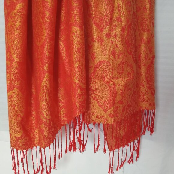 Orange Paisley Cashmere Slik Scarf Shawl Wrap Stole Silk Soft Women Warm 28 x 70 - Picture 4 of 16